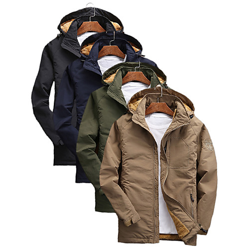 

Men's Hoodie Jacket Hiking Jacket Hiking Windbreaker Winter Outdoor Solid Color Thermal Warm Windproof Warm Quick Dry Winter Jacket Top Hunting Ski / Snowboard Fishing Black Army Green Khaki Dark Blue
