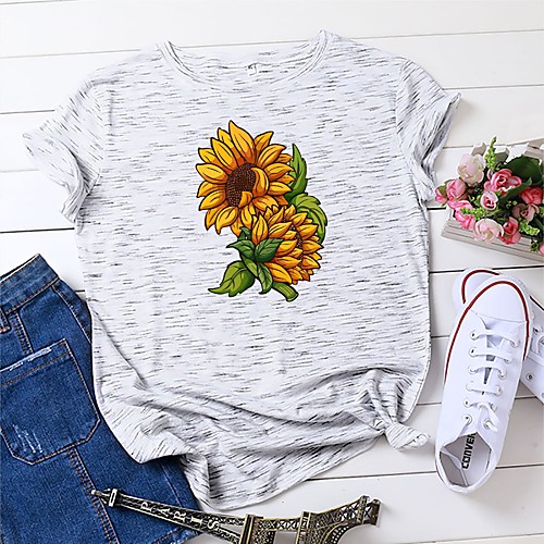 

Women's T-shirt Floral Graphic Prints Print Round Neck Tops 100% Cotton Basic Basic Top White Black Yellow
