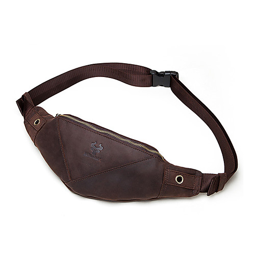 

Men's Bags Cowhide Fanny Pack Zipper Daily Baguette Bag Dark Brown