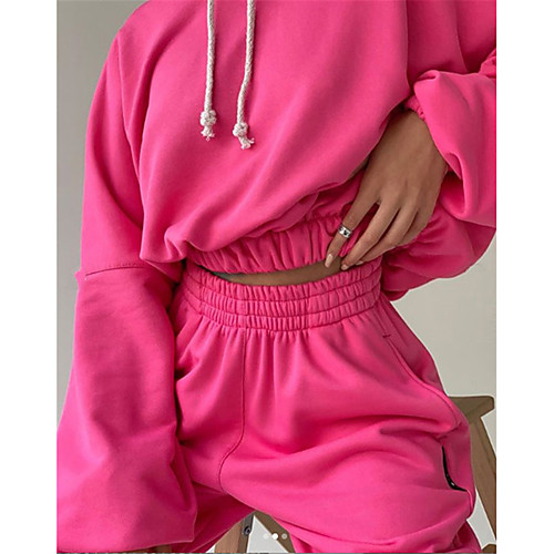 

Women's 2 Piece Cropped Tracksuit Sweatsuit Street Athleisure 2pcs Winter Long Sleeve Thermal Warm Breathable Soft Fitness Gym Workout Running Jogging Training Sportswear Solid Colored Normal Hoodie