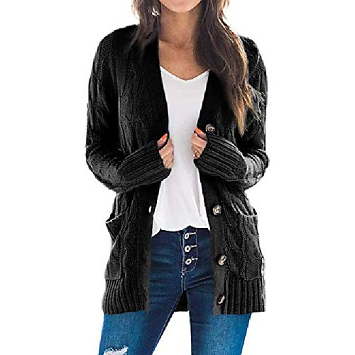 

Women's Cardigan Pocket Knitted Button Solid Color Casual Chunky Long Sleeve Sweater Cardigans Open Front Fall Winter Dark powder Blue Army Green