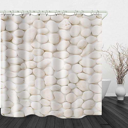 

Irregular White Pebbles Digital Printing Shower Curtain Shower Curtains Hooks Modern Polyester New Design