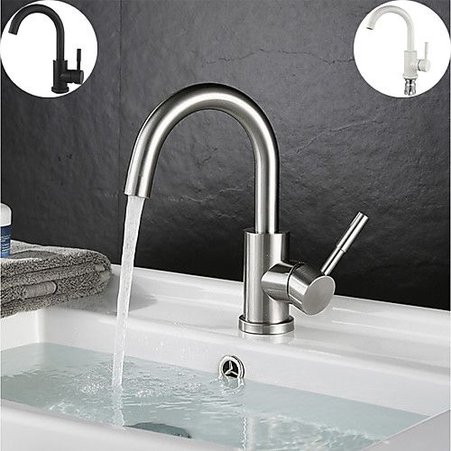 

Single Handle Bathroom Faucet,Black Nickel/White Dainted/Brushed Nickel One Hole StandardSpout Stainless Steel Bathroom Sink Faucet with Hot and Cold Water