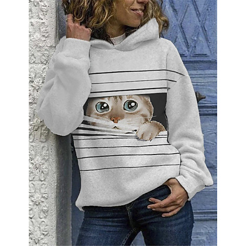 

Women's Pullover Hoodie Sweatshirt Cat Daily Casual Hoodies Sweatshirts Loose White