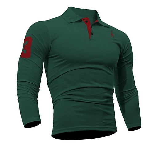 

Men's Polo T shirt Other Prints Solid Colored Long Sleeve Going out Tops Streetwear White Black Purple