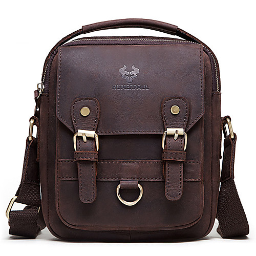 

Men's Bags Cowhide Crossbody Bag Zipper Daily Baguette Bag MessengerBag Dark Brown