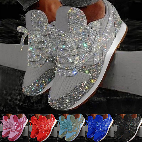 

Women's Trainers Athletic Shoes Sneakers Bling Bling Sneakers Silver Flat Heel Round Toe Sporty Casual Daily Outdoor Sequin Color Block Solid Colored Mesh Tennis Shoes Walking Shoes Black Red Pink