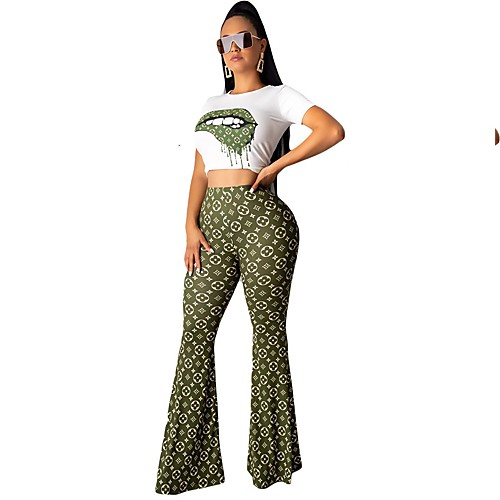 

Women's Streetwear Print Going out Casual / Daily Two Piece Set Crop Pant Loungewear Patchwork Tops
