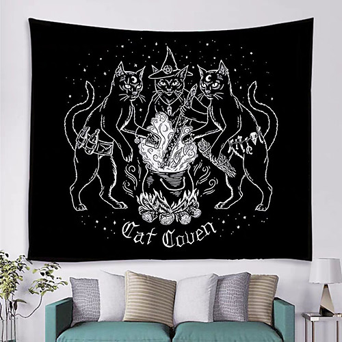 

Tarot Divination Sketch Wall Tapestry Art Decor Blanket Curtain Hanging Home Bedroom Living Room Decoration Mysterious Bohemian Cat Witch