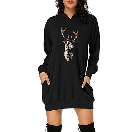 

Women's Sheath Dress Short Mini Dress White Black Red Long Sleeve Print Print Fall Hooded Elegant Christmas 2021 S M L XL XXL 3XL