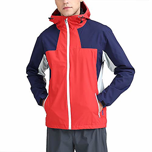 

men's rain jacket rainwear waterproof warm windbreaker golf coat adjustable hood lightweight durable red