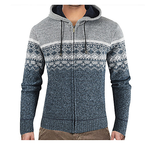 

Men's Stylish Knitted Color Block Cardigan Long Sleeve Sweater Cardigans Hooded Fall Winter Wine Light gray Dark Gray