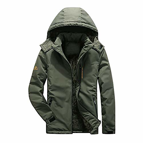 

men casual winter fur inside thicken warm hooded watertight windbreaker outdoor rain jacket(army green,m)