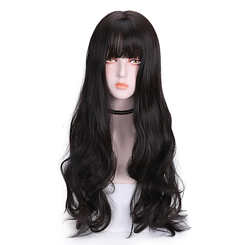 

Synthetic Wig Curly With Bangs Wig Long Light Brown Brown Blue Black Synthetic Hair 26 inch Women's Cool Color Gradient Blue Brown