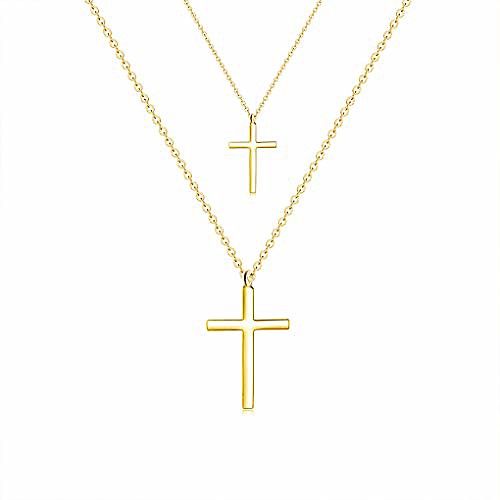 

tiny cross pendant necklace, 18k gold plated stainless steel cross necklace simple small dainty cross pendant christian religious chain necklace for women girls (nck-011-cro-laygold)