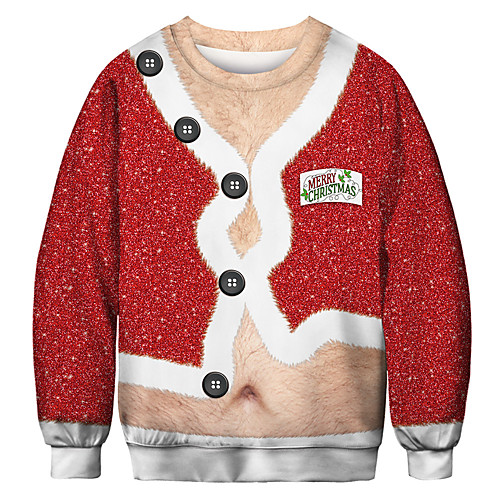 

mens ugly christmas sweatshirt big belly print womens funny novelty xmas santa sweat shirt pullover - xxl