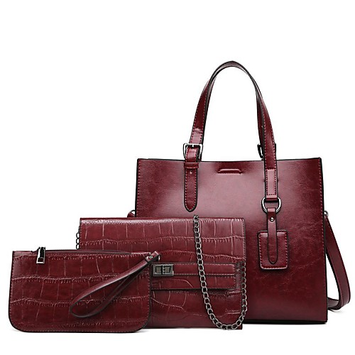 

Women's Bags PU Leather Bag Set 3 Pcs Purse Set Tassel Chain Daily Outdoor Bag Sets 2021 Handbags Black Red Brown