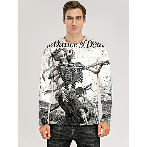 

Men's T shirt 3D Print Graphic 3D Skull Print Long Sleeve Daily Tops White
