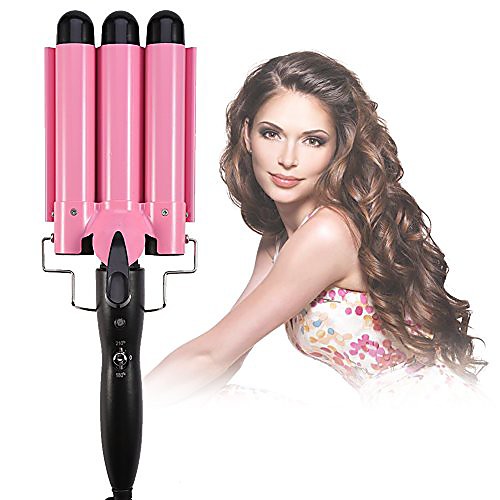 

hair curling iron, portable temperature adjustable 3 barrels ceramic wave iron wand curler diy curly hair styling tools (22mm)