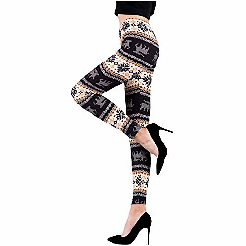 

christmas holiday fashion leggings for women, ultra soft tummy control high waisted leggings pants beige