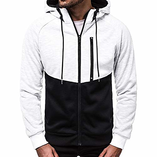 

mens simple solid patchwork hooded sweatshirt casual slim hoodie outwear blouse loose full zipper long sleeve top m-3xl