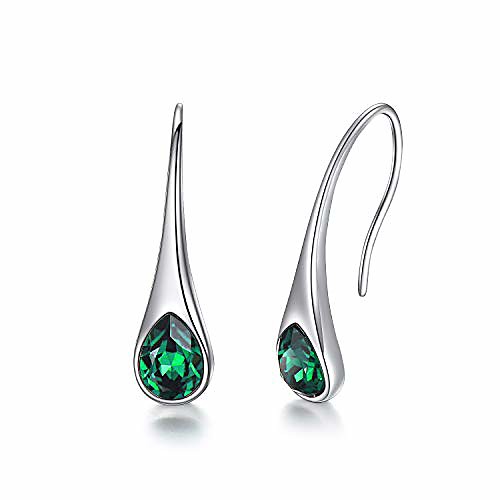 

may birthstone sterling silver teardrop dangle drop earrings with simulated emerald crystals from swarovski