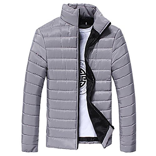 

men warm stand collar slim winter zip outerwear jacket (l, gray)