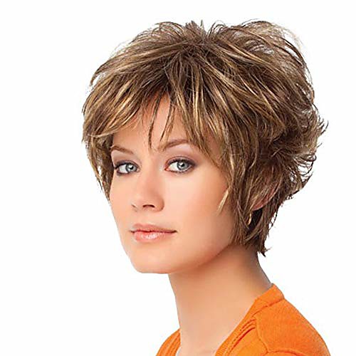 

-fashion short curly brown women hair wig dyed synthetic lady cosplay hairpiece
