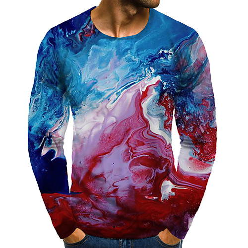 

Men's T shirt 3D Print Graphic Plus Size Print Long Sleeve Daily Tops Blue