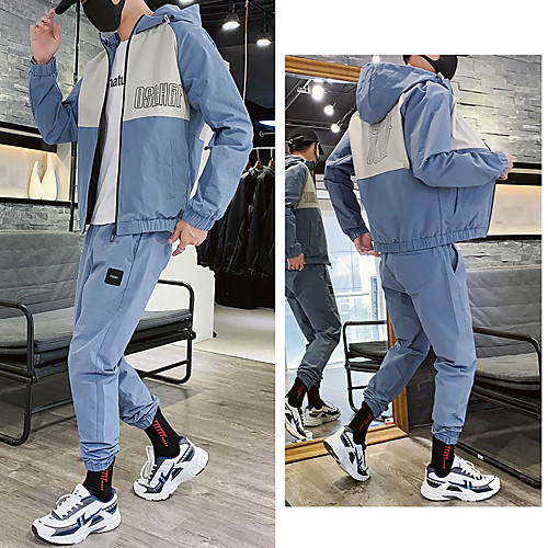 

Men's 2 Piece Full Zip Tracksuit Sweatsuit Street Casual Long Sleeve 2pcs Thermal Warm Soft Fitness Gym Workout Running Walking Jogging Sportswear Outfit Set Clothing Suit Track pants Black Sky Blue