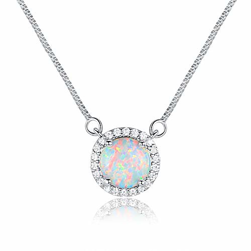 

white gold plated opal halo pendant necklace and stud earrings jewelry set (necklack)