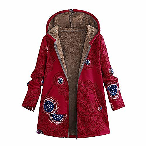 

hosamtel women plus size winter warm floral print fleece coat vintage casual hooded pockets oversize jacket outerwear