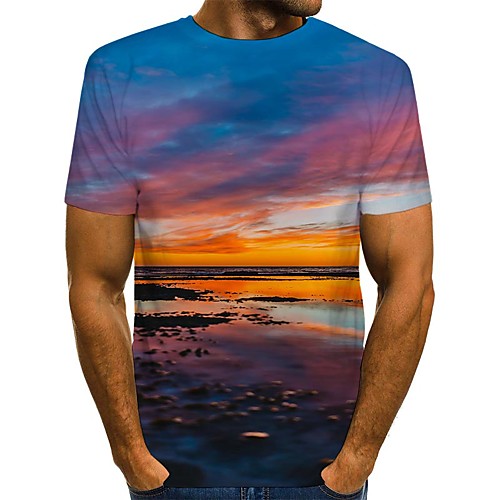 

Men's T shirt 3D Print Graphic Print Short Sleeve Daily Tops Streetwear Orange