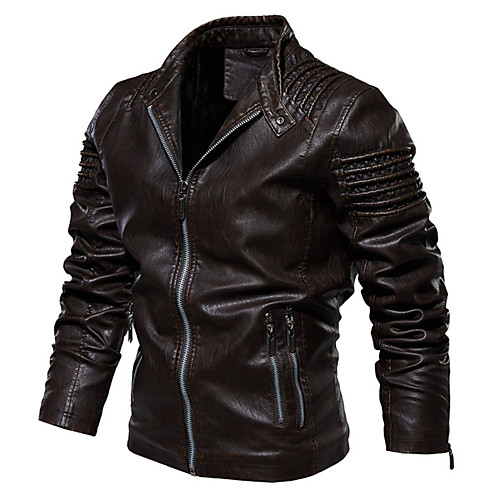 

men's stand collar faux leather jacket pu vintage motorcycle winter jackets