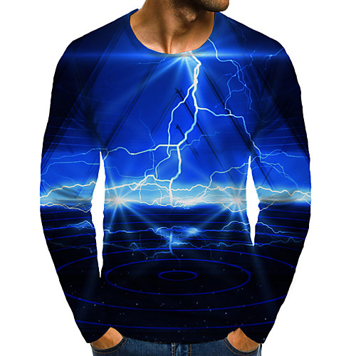 

Men's T shirt 3D Print Graphic 3D Plus Size Print Long Sleeve Daily Tops Blue