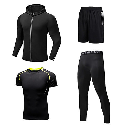 

Men's Patchwork Tracksuit Activewear Set Athletic Athleisure Long Sleeve 4pcs Front Zipper Breathable Quick Dry Moisture Wicking Fitness Gym Workout Running Walking Jogging Sportswear Normal Outfit
