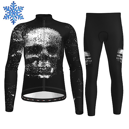 

21Grams Men's Long Sleeve Cycling Jersey with Tights Winter Fleece Black Skull Bike Thermal Warm Fleece Lining Breathable Warm Quick Dry Sports Graphic Mountain Bike MTB Road Bike Cycling Clothing