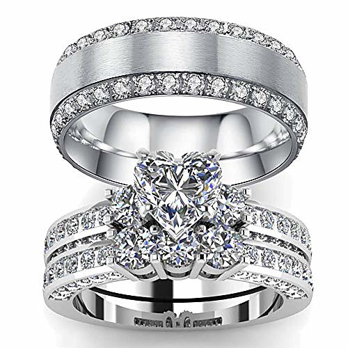 

his and hers couple ring bridal set his hers women white gold filled heart cz man titanium wedding ring band