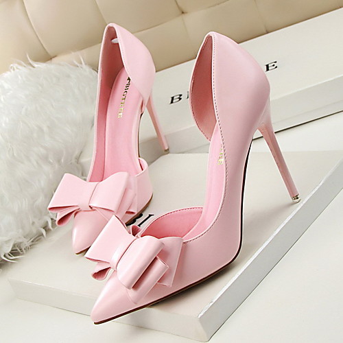 

Women's Heels Stiletto Heel Pointed Toe Sweet Party & Evening Walking Shoes PU Bowknot Solid Colored White Black Yellow