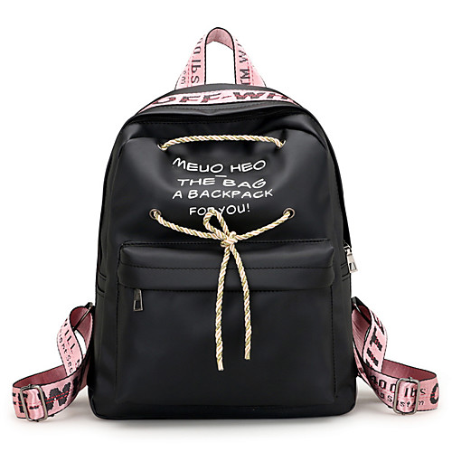 

Unisex Nylon School Bag Commuter Backpack Mini Backpack Large Capacity Zipper Letter School Daily Backpack Black Yellow Blushing Pink Dusty Rose Rainbow