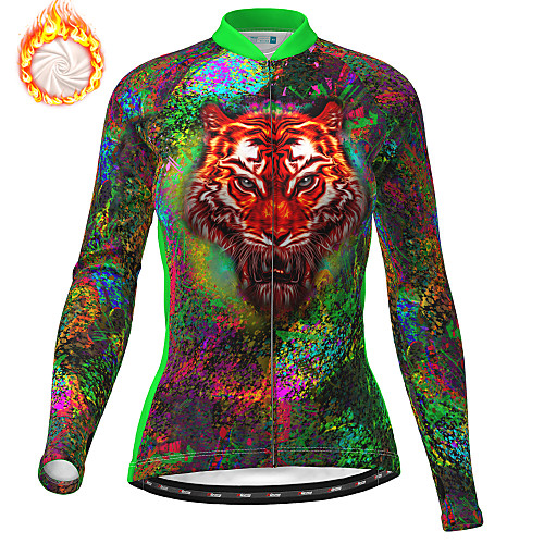 

21Grams Women's Long Sleeve Cycling Jersey Winter Fleece Green Animal Bike Jersey Top Mountain Bike MTB Road Bike Cycling Fleece Lining Breathable Warm Sports Clothing Apparel / Stretchy / Athleisure