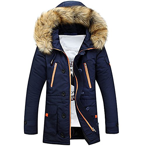 

men lengthened fur hooded down coats heavy parka winter jackets blue l