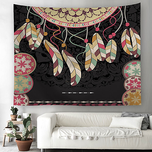 

Wall Tapestry Art Decor Blanket Curtain Picnic Tablecloth Hanging Home Bedroom Living Room Dormitory Decoration Polyester Fiber Feather Black