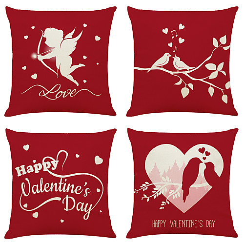 

Cushion Cover 4PCS Valentine' Party Decoration Linen Soft Decorative Square Throw Pillow Cover Cushion Case Pillowcase for Sofa Bedroom 45 x 45 cm (18 x 18 Inch) Superior Quality Machine Washable