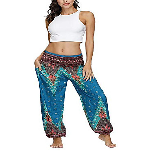 

bohemia printed harem yoga pants relaxed fit bloomers dance pants travel lounge pants blue