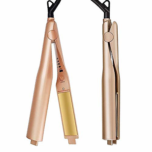 

2 in 1 twist straightening curling iron professional hair straightener and curler in one dual voltage flat irons for all hair types hair styling tools with 3d concave and convex titanium-plated golden