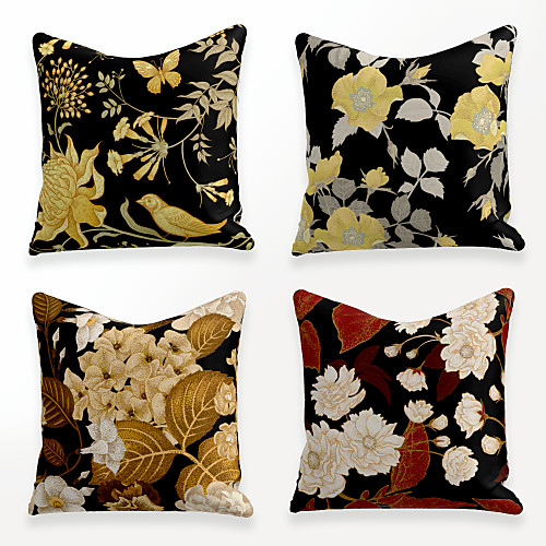 

Cushion Cover 4PCS Linen Soft Decorative Square Throw Pillow Cover Cushion Case Pillowcase for Sofa Bedroom 45 x 45 cm (18 x 18 Inch) Superior Quality Mashine Washable Chinese Style Beauty Flowers