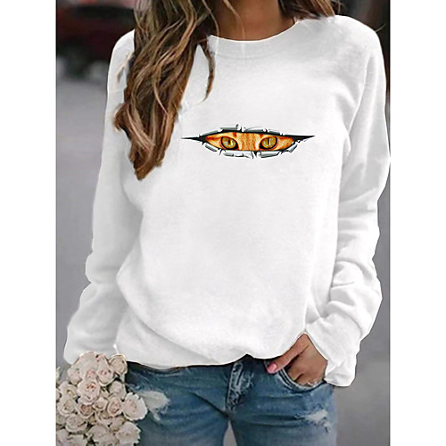 

Women's Pullover Sweatshirt Cat Graphic 3D Daily Basic Casual Hoodies Sweatshirts White Black Red