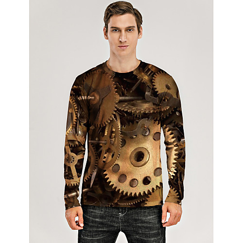 

Men's T shirt 3D Print Graphic 3D Machine Print Long Sleeve Daily Tops Khaki