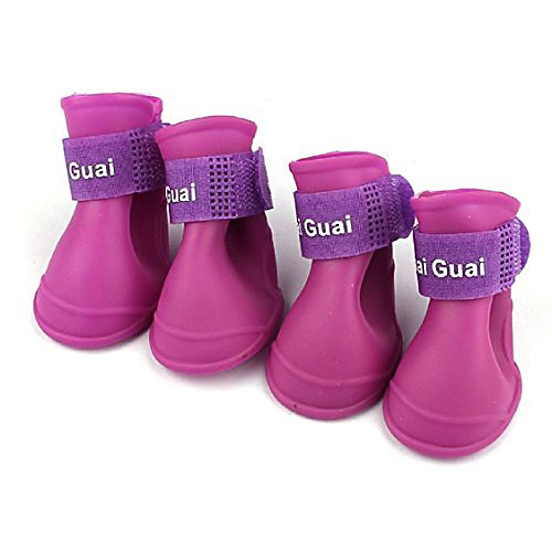 

4pc pet supplies silicone pet dog boots candy colors waterproof rubber pet rain shoes booties (s, purple)